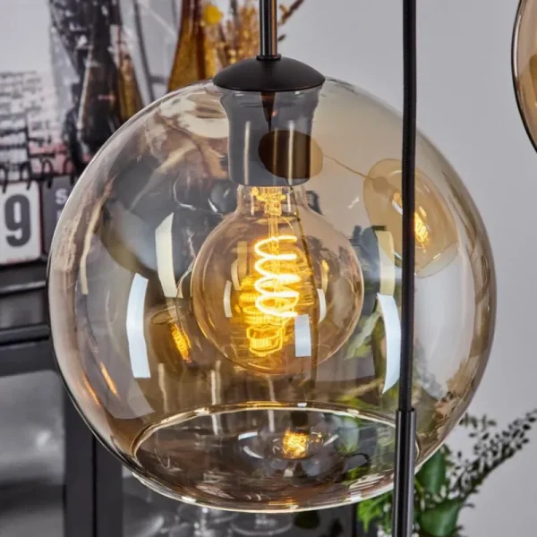 hofstein Suspension Verre 20 cm, 25 cm, 30cm Koyoto Ambre, 3 lumières* Lampes En Verre
