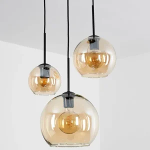 hofstein Suspension Verre 15 cm, 20 cm, 25 cm Koyoto Ambre, 3 lumières* Lampes En Verre