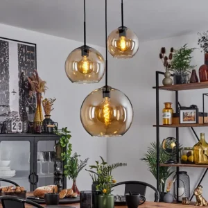 hofstein Suspension Verre 20 cm, 25 cm, 30cm Koyoto Ambre, 3 lumières* Lampes En Verre