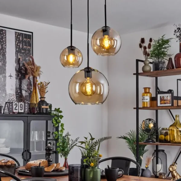 hofstein Suspension Verre 15 cm, 20 cm, 25 cm Koyoto Ambre, 3 lumières* Lampes En Verre