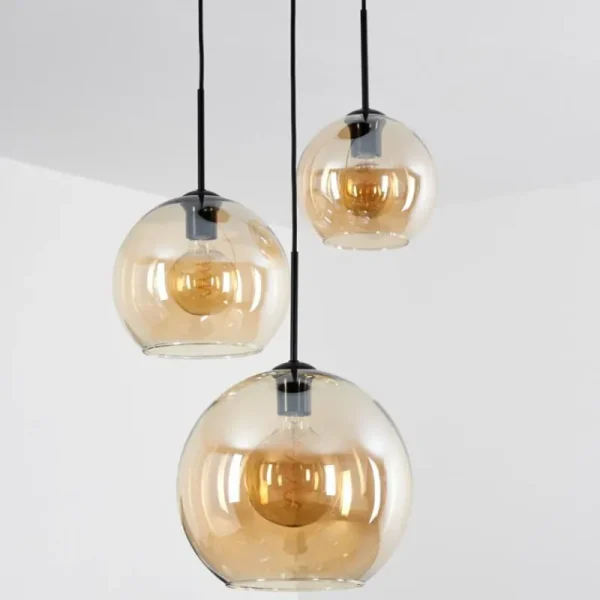 hofstein Suspension Verre 20 cm, 25 cm, 30cm Koyoto Ambre, 3 lumières* Lampes En Verre