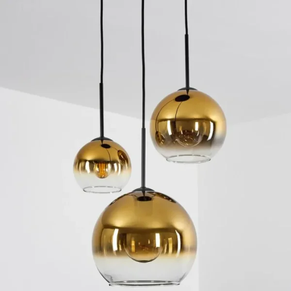 hofstein Suspension Verre 15 cm, 20 cm, 25 cm Koyoto Or, Clair, 3 lumières* Lampes En Verre