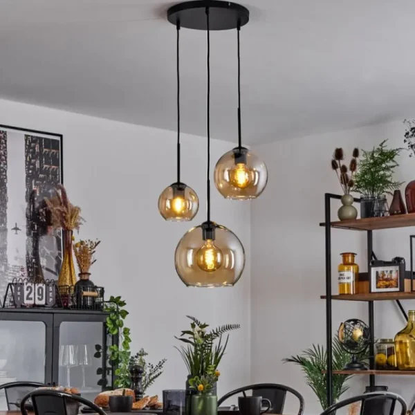 hofstein Suspension Verre 15 cm, 20 cm, 25 cm Koyoto Ambre, 3 lumières* Lampes En Verre