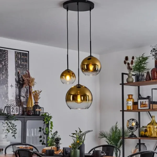 hofstein Suspension Verre 15 cm, 20 cm, 25 cm Koyoto Or, Clair, 3 lumières* Lampes En Verre