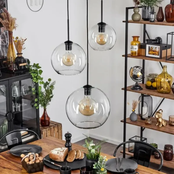 hofstein Suspension Verre 20 cm, 25 cm, 30cm Koyoto Clair, 3 lumières* Lampes En Verre