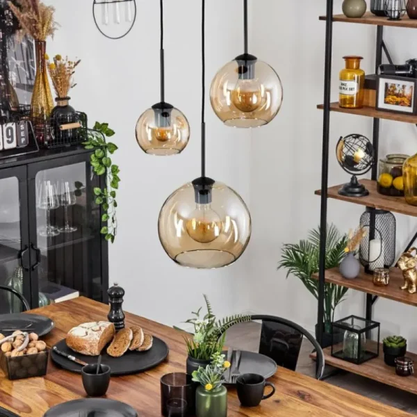 hofstein Suspension Verre 15 cm, 20 cm, 25 cm Koyoto Ambre, 3 lumières* Lampes En Verre