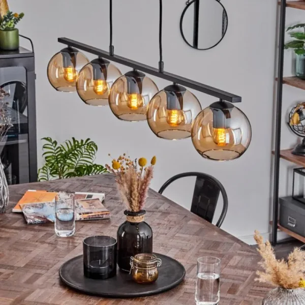 hofstein Suspension Verre 15 cm Koyoto Ambre, 5 lumières* Lampes En Verre