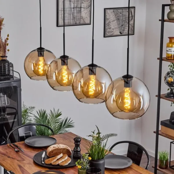 hofstein Suspension Verre 25 cm Koyoto Ambre, 4 lumières* Lampes En Verre