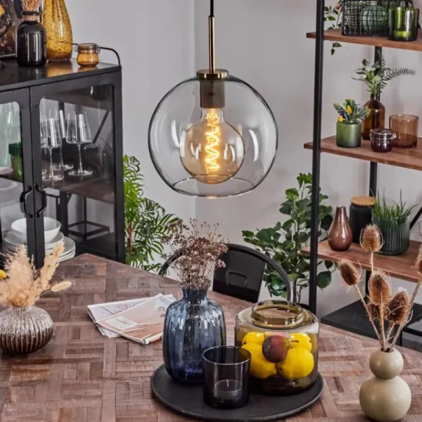 hofstein Suspension Verre 25 cm Koyoto Vieux laiton, 1 lumière* Lampes En Verre