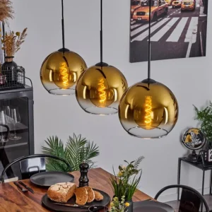 hofstein Suspension Verre 25 cm Koyoto Or, Clair, 3 lumières* Lampes En Verre