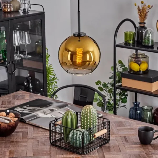 hofstein Suspension Verre 20 cm Koyoto Acier inoxydable, Noir, 1 lumière* Lampes En Verre