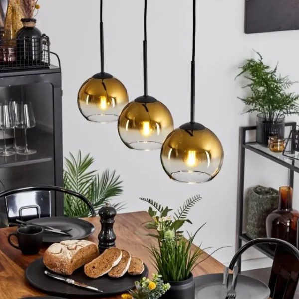 hofstein Suspension Verre 15 cm Koyoto Or, Clair, 3 lumières* Lampes En Verre