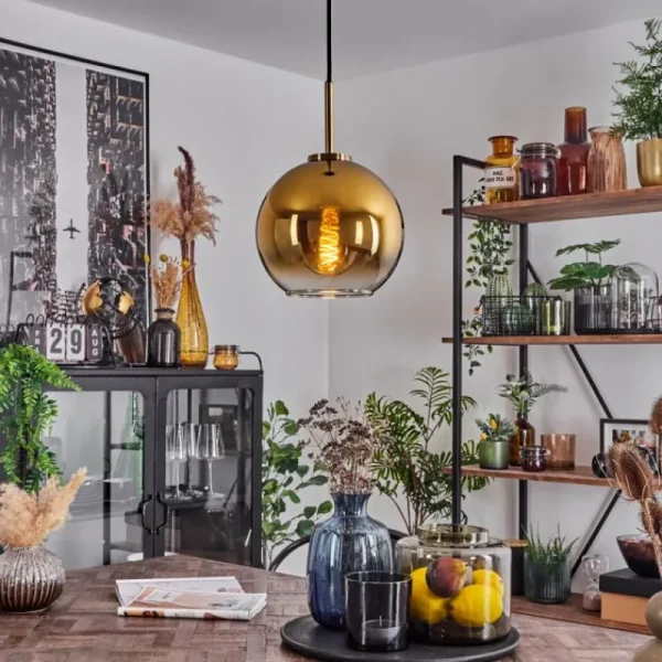 hofstein Suspension Verre 20 cm Koyoto Vieux laiton, 1 lumière* Lampes En Verre