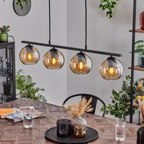hofstein Suspension Verre 15 cm Koyoto Ambre, 4 lumières* Lampes En Verre