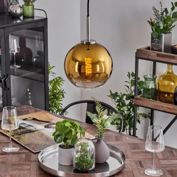 hofstein Suspension Verre 20 cm Koyoto Noir, Argenté, 1 lumière* Lampes En Verre
