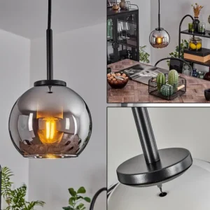 hofstein Suspension Verre 15 cm Koyoto Acier inoxydable, Noir, 1 lumière* Lampes En Verre