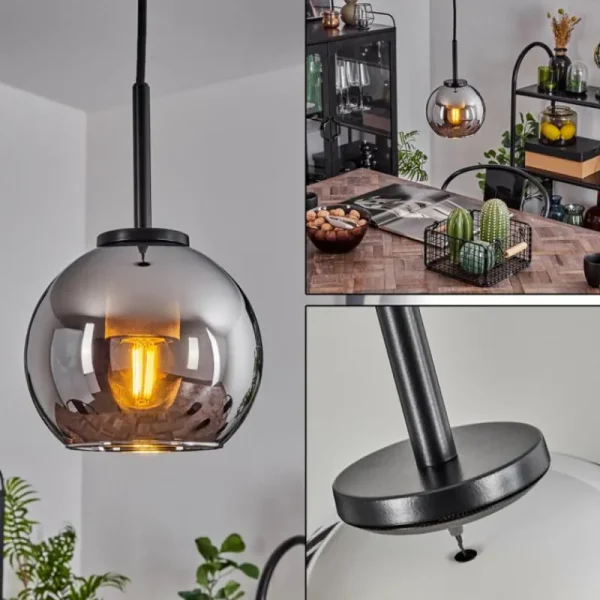 hofstein Suspension Verre 15 cm Koyoto Acier inoxydable, Noir, 1 lumière* Lampes En Verre