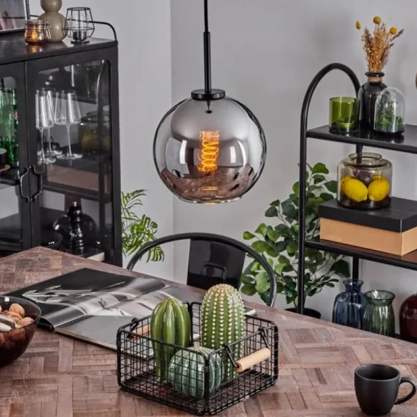 hofstein Suspension Verre 20 cm Koyoto Acier inoxydable, Noir, 1 lumière* Lampes En Verre