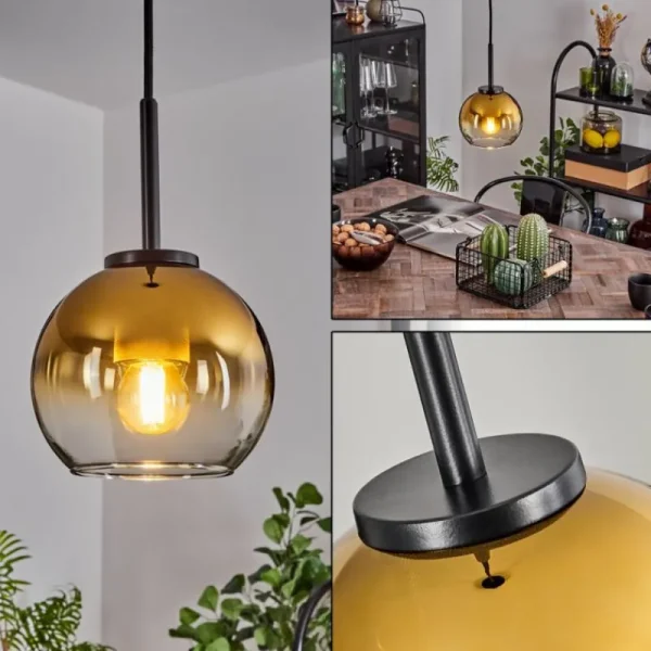 hofstein Suspension Verre 15 cm Koyoto Acier inoxydable, Noir, 1 lumière* Lampes En Verre