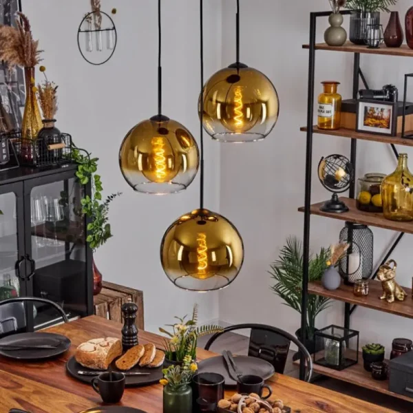 hofstein Suspension Verre 25 cm Koyoto Or, Clair, 3 lumières* Lampes En Verre