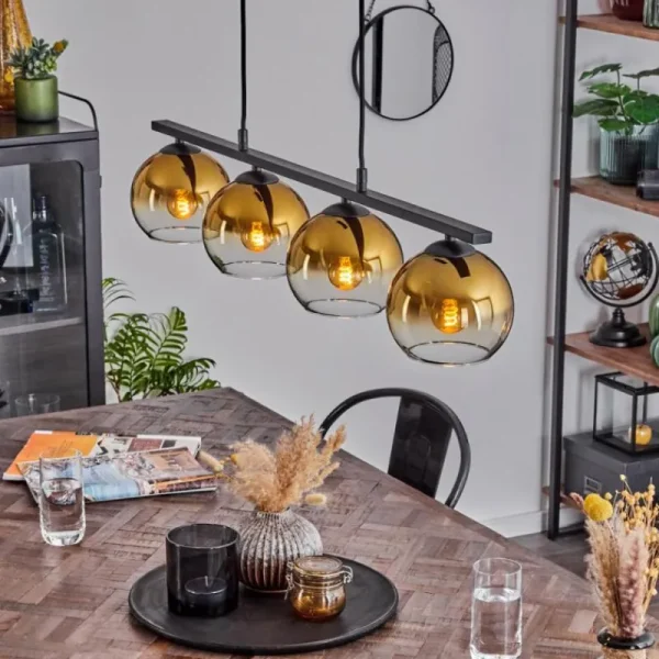 hofstein Suspension Verre 15 cm Koyoto Ambre, 4 lumières* Lampes En Verre