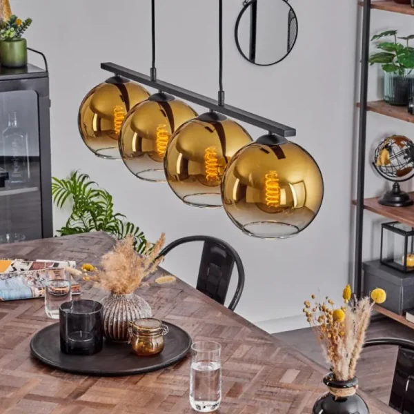 hofstein Suspension Verre 20 cm Koyoto Or, 4 lumières* Lampes En Verre