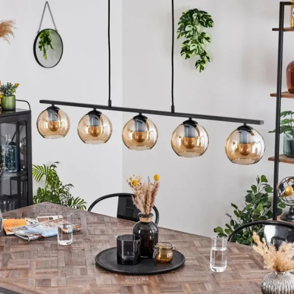 hofstein Suspension Verre 15 cm Koyoto Ambre, 5 lumières* Lampes En Verre