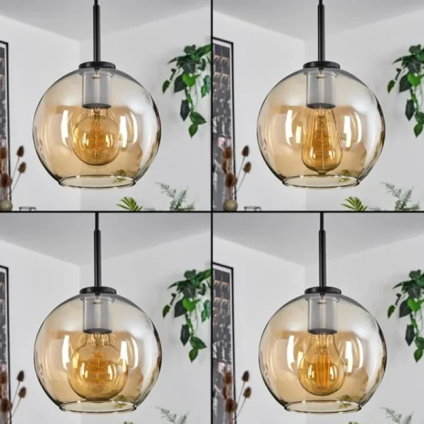 hofstein Suspension Verre 20 cm Koyoto Acier inoxydable, Noir, 1 lumière* Lampes En Verre