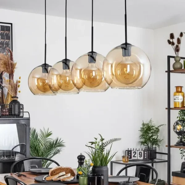 hofstein Suspension Verre 25 cm Koyoto Ambre, 4 lumières* Lampes En Verre