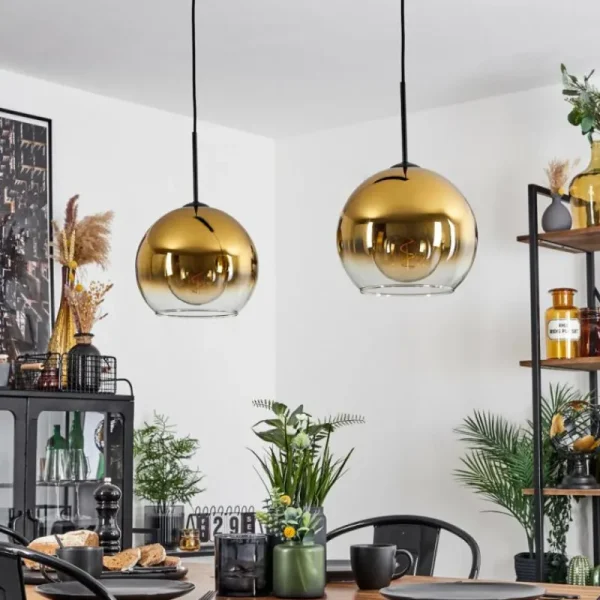 hofstein Suspension Verre 25 cm Koyoto Or, Clair, 2 lumières* Lampes En Verre