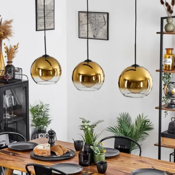 hofstein Suspension Verre 25 cm Koyoto Or, Clair, 3 lumières* Lampes En Verre