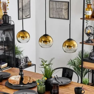 hofstein Suspension Verre 15 cm Koyoto Or, Clair, 3 lumières* Lampes En Verre