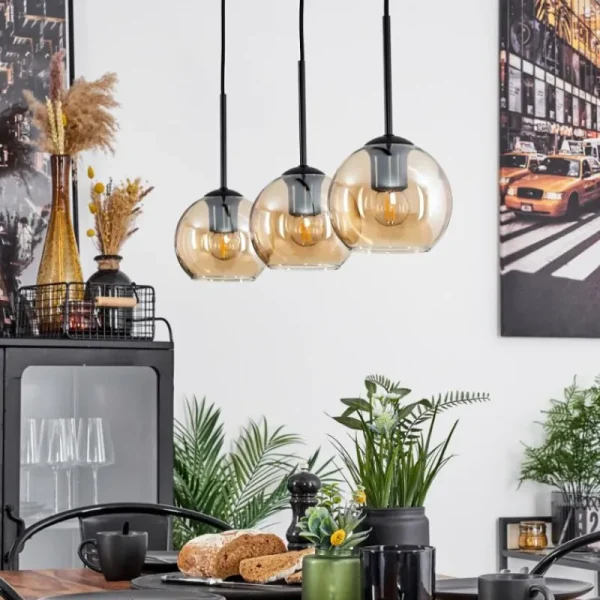 hofstein Suspension Verre 15 cm Koyoto Ambre, 3 lumières* Lampes En Verre