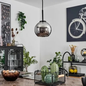 hofstein Suspension Verre 15 cm Koyoto Acier inoxydable, Noir, 1 lumière* Lampes En Verre