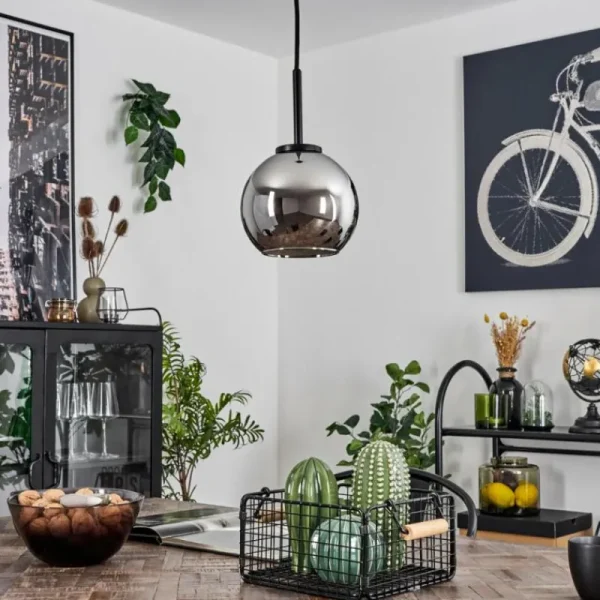 hofstein Suspension Verre 15 cm Koyoto Acier inoxydable, Noir, 1 lumière* Lampes En Verre