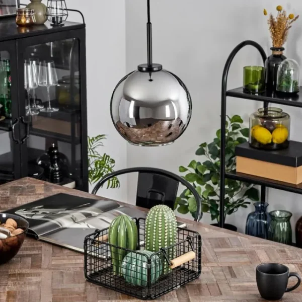 hofstein Suspension Verre 20 cm Koyoto Acier inoxydable, Noir, 1 lumière* Lampes En Verre