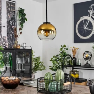 hofstein Suspension Verre 15 cm Koyoto Acier inoxydable, Noir, 1 lumière* Lampes En Verre