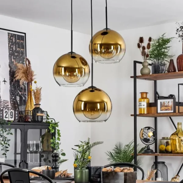 hofstein Suspension Verre 25 cm Koyoto Or, Clair, 3 lumières* Lampes En Verre