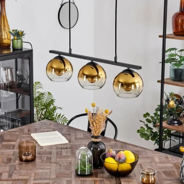 hofstein Suspension Verre 15 cm Koyoto Or, Clair, 3 lumières* Lampes En Verre