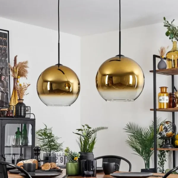 hofstein Suspension Verre 30 cm Koyoto Or, Clair, 2 lumières* Lampes En Verre