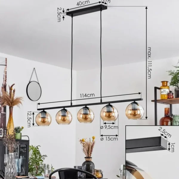 hofstein Suspension Verre 15 cm Koyoto Ambre, 5 lumières* Lampes En Verre