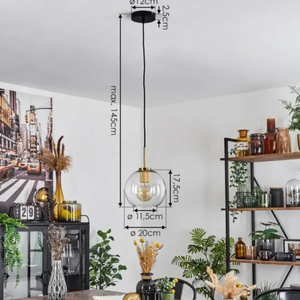 hofstein Suspension Verre 20 cm Koyoto Or, Noir, 1 lumière* Lampes En Verre