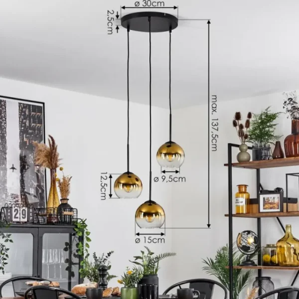 hofstein Suspension Verre 15 cm Koyoto Or, Clair, 3 lumières* Lampes En Verre