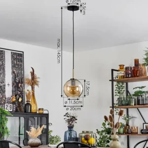 hofstein Suspension Verre 20 cm Koyoto Acier inoxydable, Noir, 1 lumière* Lampes En Verre