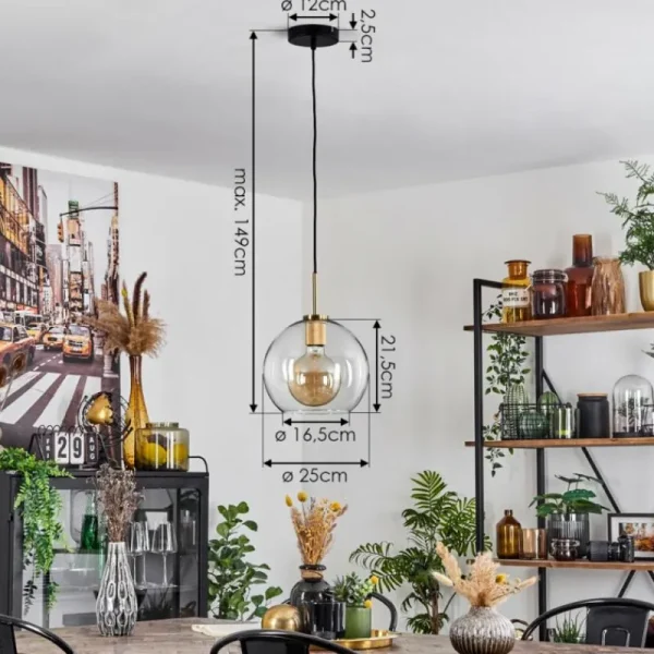 hofstein Suspension Verre 25 cm Koyoto Or, Noir, 1 lumière* Lampes En Verre