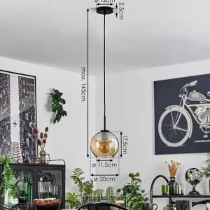 hofstein Suspension Verre 20 cm Koyoto Acier inoxydable, Noir, 1 lumière* Lampes En Verre