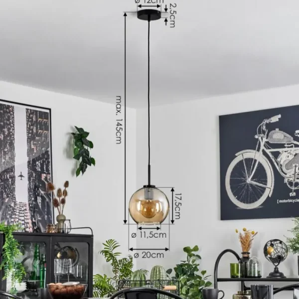 hofstein Suspension Verre 20 cm Koyoto Acier inoxydable, Noir, 1 lumière* Lampes En Verre