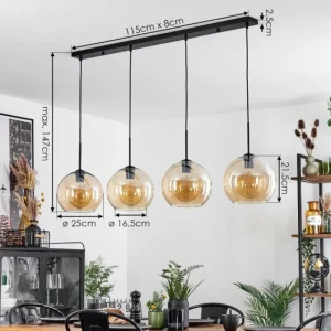 hofstein Suspension Verre 25 cm Koyoto Ambre, 4 lumières* Lampes En Verre
