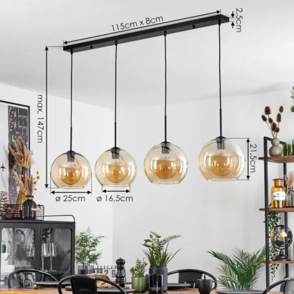 hofstein Suspension Verre 25 cm Koyoto Ambre, 4 lumières* Lampes En Verre