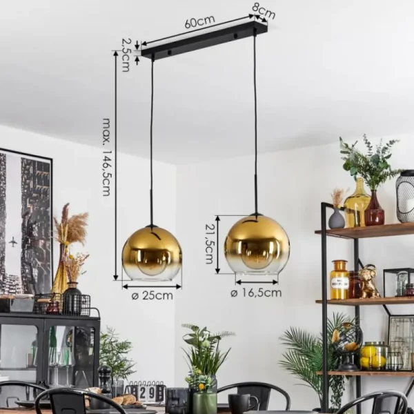 hofstein Suspension Verre 25 cm Koyoto Or, Clair, 2 lumières* Lampes En Verre